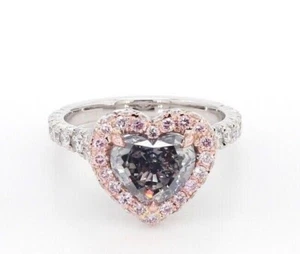 Rare Diamond Ring 2CT Natural Fancy Blue-Gray Heart Cut Brilliant GIA Certified - Picture 1 of 10