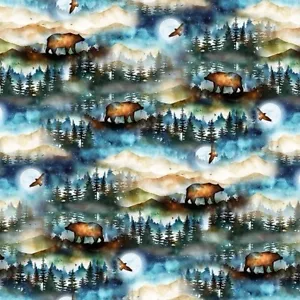 Fat Quarter Hoffman Moonstruck Starry Nights Bear Mountains 100% Cotton Fabric - Picture 1 of 3