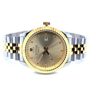 IceTime Jubilee 41mm Mens Two Tone Steel Watch Gold Dial Iced 0.10ct Diamonds - Picture 1 of 5