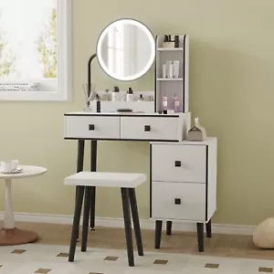 ELECWISH Makeup Vanity Set w/ LED Mirror Stool Storage Drawer White Dresser Desk - Picture 1 of 12