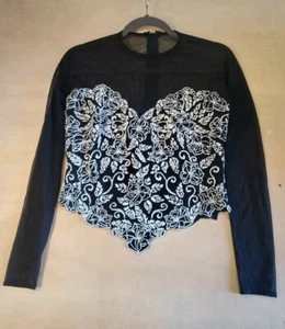 Vintage Tadashi Beaded Embellished Top Size M Black & White Made In USA EUC - Picture 1 of 19