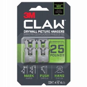 3M 25 lb. 3M CLAW Drywall Picture Hanger with Temporary Spot Marker, 4 Hangers