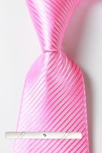 New Classic Solid Striped Pink JACQUARD WOVEN 100% Silk Men's Necktie Tie - Picture 1 of 6