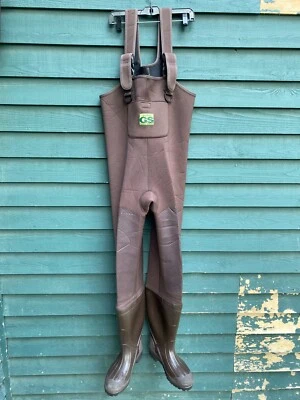 Gander Moutain Guide Series Brown Neoprene Chest Waders Size 8 Boots USA Made - Image 1 of 4