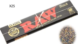 RAW BLACK CARTINE LUNGHE SLIM KING SIZE CONFEZIONE DA 25 LIBRETTI (1/2 scatola). - Afbeelding 1 van 7