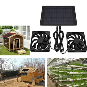 Solar Powered Fan 12V 10W Waterproof Dual Exhaust Fan Cooler For Chicken Coops - Picture 1 of 14
