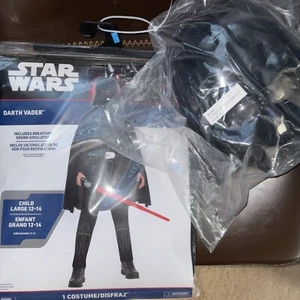 Disney Star Wars Darth Vader Costume Child Size Large 12-14 Jump Suit Mask Cape - Picture 1 of 5