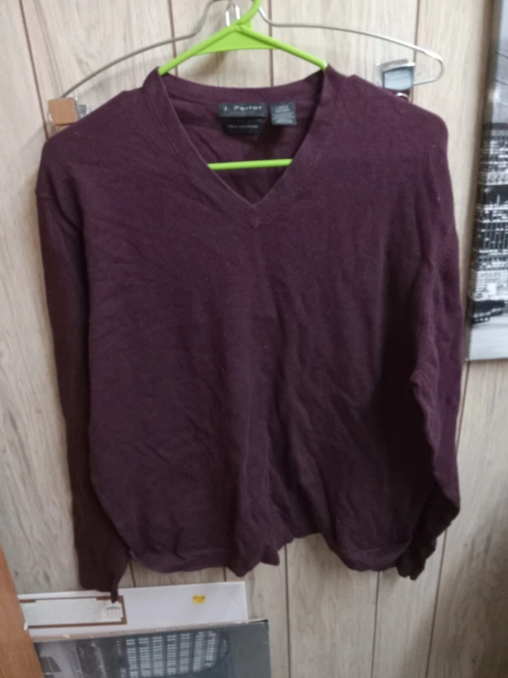 Suéter JF J Ferrar Para Hombres Talla L Pullover Púrpura Manga Larga Mezcla de Algodón Cuello en V Foto 1 de 3