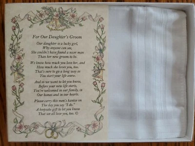 Groom Hankie Handkerchief Son-In-Law Wedding Poem Gift Favor Daughter Parent 148 - Image 1 of 3