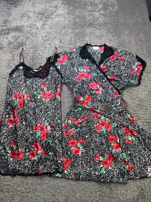 Camisón Barbizon Mujer Pequeño Gris Floral Cachemira Satén Bata Encaje Vestido sin Mangas Foto 1 de 4