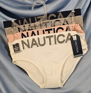 Nautica Kids 4 Pk Super Soft Girls Briefs L 12/14 White, Pink, Gray, Navy Blue - Picture 1 of 4
