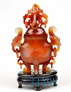 Cornalina / Ágata Roja Censario Chino / Incienso Estatua Escultura Talla Asiática  - Imagen 1 de 9