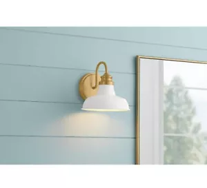 Hampton Bay - Elmcroft 1-Light Brushed Gold Farmhouse Sconce With White Shade - Picture 1 of 3