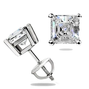 ASSCHER CUT GRA MOISSANITE STUD EARRINGS 14K WHITE GOLD 1.50CT w/SCREWBACK GIFT - Picture 1 of 16