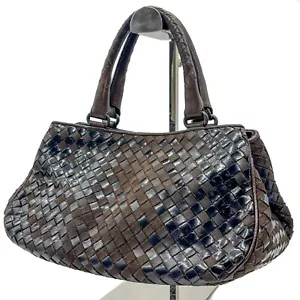 BOTTEGA VENETA Intrecciato Handbag Purse Leather Brown Black Auth *Rare* - Picture 1 of 24