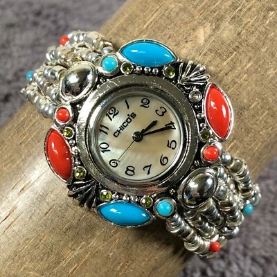 Chico's Women Beige MOP 37mm Faux Gemstone Bracelet Quartz Analog Watch 6 3/4" - Image 1 of 4