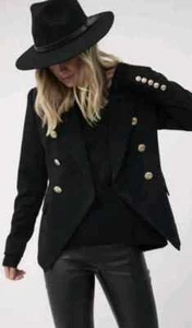 DECJUBA Black Stretch Viscose blend button-up blazer Jacket Size 12AU - Foto 1 di 2