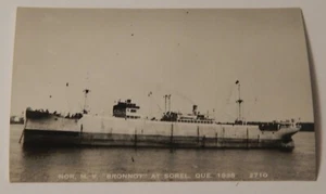 Steamship Steamer BRONNOY at Sorel Quebec real photo postcard RPPC - Picture 1 of 2