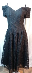 Vintage Positively Ellyn Black Lace Cocktail Prom Dress 60s Elastic Waist Sz 8 - Picture 1 of 18