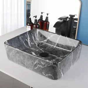 Lavandino bagno ceramica grigia rettangolare lavabo cascata miscelatore ponte rubinetti neri - Foto 1 di 11