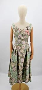 Vintage Paul Sachs Dress Womans Small Green Pink Floral Formal Fancy 1950s - Picture 1 of 12