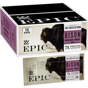 Epic Bison Bacon Cranberry Snack Bar 15.6oz 12 Count Gluten Free Protein Bar - Picture 1 of 16