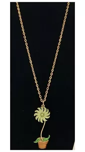 Vintage JJ Jonette Halskette - Emaille grün getopft Blume Anhänger mit goldfarbener Kette - Bild 1 von 13