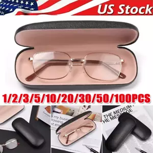 NEW Clam Shell Hard Eyeglasses PU Glasses Case Black w/Microfiber Cleaning Cloth - Picture 1 of 14