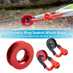 37479lbs Recovery Ring Snatch Block Pulley w/ Soft Shackle Tow Winch Rope Straps - Picture 1 of 15