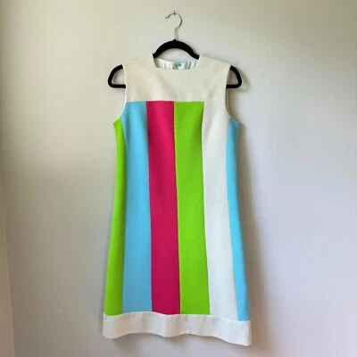 Vestido De Colección Años 60 Lilli Ann Boutique Tejido Mod Cambio Bloque de Color Arco Iris Talla M Foto 1 de 4