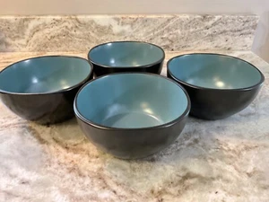 Square Soup Bowls Soho Lounge Teal And Black. 6 inch. Set Of 4. New. - Picture 1 of 12