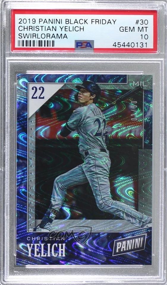 2019 Panini Black Friday Swirlorama /50 Christian Yelich #30 PSA 10 GEM MT - Image 1 of 2
