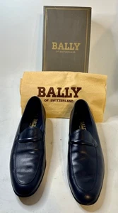VTG Bally 0f Switzerland Black LOMA Leather Loafers Men’s 10.5 N w original box - Picture 1 of 8