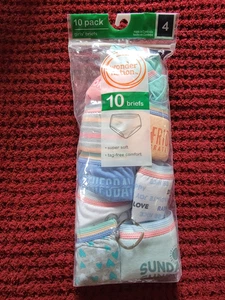Underwear Size 4 Pack of 10 Girls briefs Wonder Nation Multicolor Multi Design - Picture 1 of 2