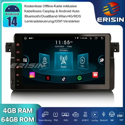 9" 8-Kern Android 14 Autoradio GPS DAB+CarPlay 4G für BMW 3er E46 Rover 75 MG ZT - Bild 1 von 4