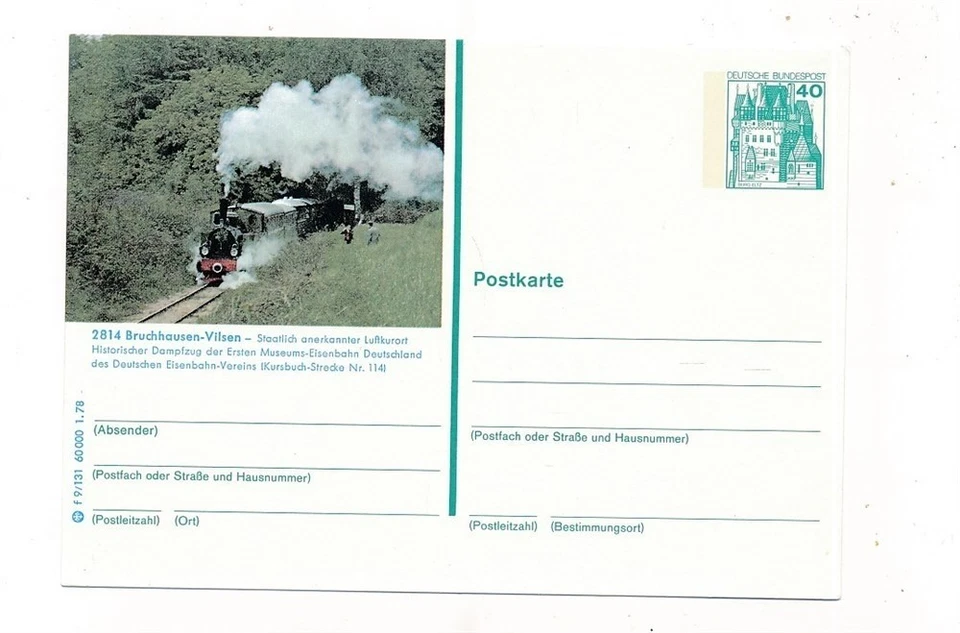 D334247 Alemania Papelería Postal Como Nueva Sin Usar, Locomotora Bruchhausen Vilsen Foto 1 de 1
