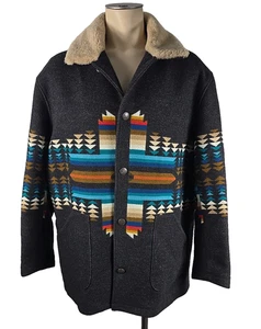 🔥🔥Pendleton Mens PATHFINDER Black Wool Southwestern Shearling Collar Coat XXL - Picture 1 of 6