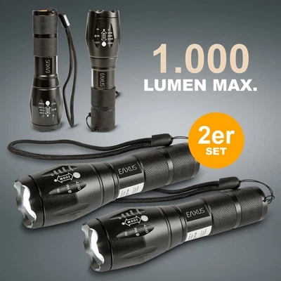 2x Taktische CREE Taschenlampe | 1000lm LED Taschenleuchte Flashlight 500m Zoom - Bild 1 von 4
