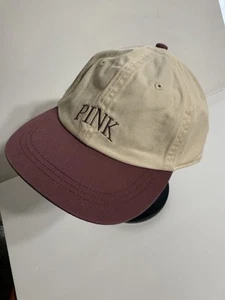 PINK Victoria’s Secret Embroidered Logo Hat Cap in Burgundy and Beige - Picture 1 of 4