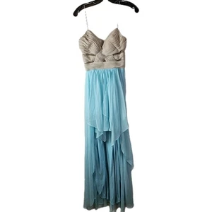 Hailey Logan by Adrianna Papell 7/8 Prom Spaghetti Strap Hi Low Blue Dress Gown - Picture 1 of 8