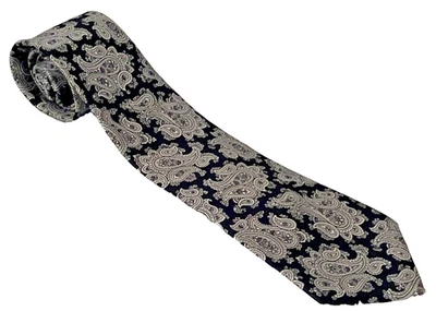 VTG Oscar de la Renta Silk Tie Black White Paisley Repp Hand Sewn - Image 1 of 4