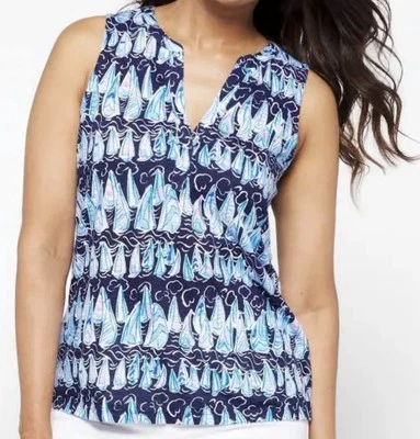 Top tejido Lilly Pulitzer Dev marea baja azul marino velas y rayas talla S Foto 1 de 4