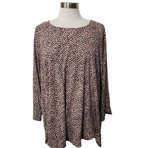 Liz Claiborne Top Womens 3X Brown Stretch Knit Pullover 3/4 Sleeve Round Neck - Picture 1 of 12