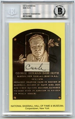 Babe Ruth "Cash" Signed Cut Handwriting HOF Plaque BAS Beckett BGS - Image 1 of 3