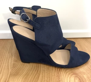H by Halston McKenzie Parchment Perforated Suede Wedge Sandal size 6.5W - Picture 1 of 4