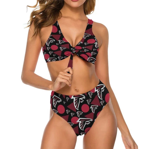 2pcs Atlanta Falcons Womens Bow Tie Bikini Printed Swimsuit, with Chest Pad Cover