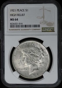 1921 Peace Dollar HIGH RELIEF S$1 NGC MS64 - Picture 1 of 2