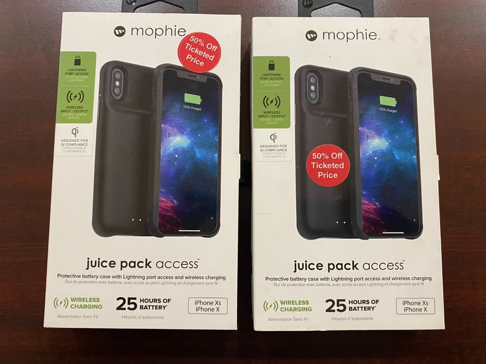 (2) Genuine Mophie juice pack air for iPhone X or Xs Wireless Charging 2000mAh