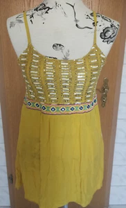  Top gelb Pailetten Stickerei glitzer Ibiza Boho Italy Einheitsgöße  36-38 Neu - Bild 1 von 2