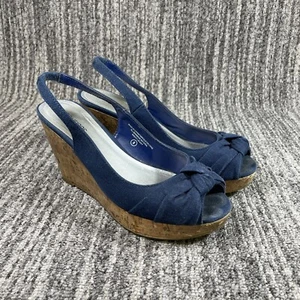 Woman's Maurices Blue Cork Wedge Sandals Size 8 Peekaboo Open Toe Jenny - Picture 1 of 8